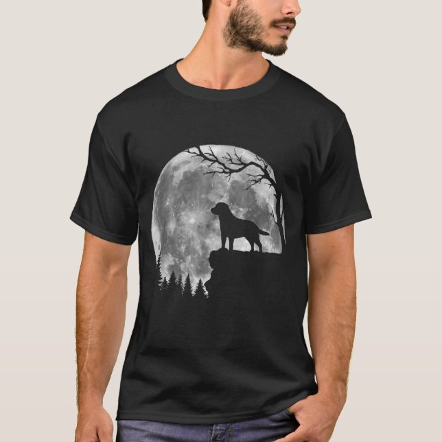 Camiseta Silhueta da Lua do Cão Labrador Retriever no Hallo (Frente)