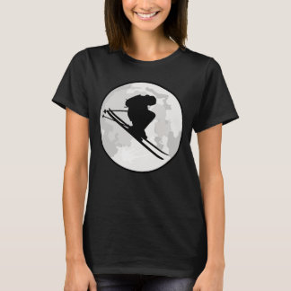 Camiseta Silhueta da Lua e do Salto de Esqui Noturno
