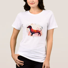 Camiseta Silhueta Dachshund com Corações Rosa e Vermelho
