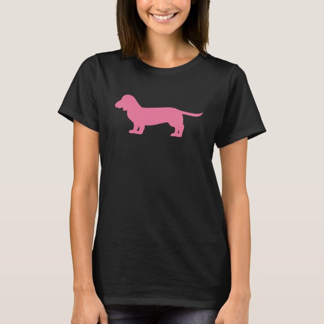 Camiseta Silhueta Dachshund rosa (Frente)