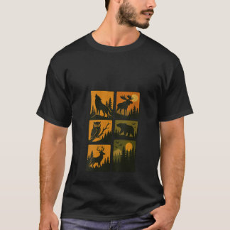 Camiseta Silhueta de Animais da Floresta de Rena Feminina