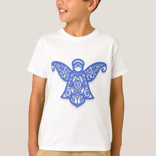 Camiseta Silhueta de Anjo Azul com Renda Ornamentada