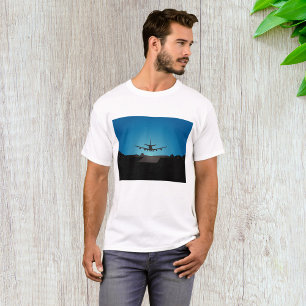 Camiseta Silhueta de aterrissagem de avião à noite