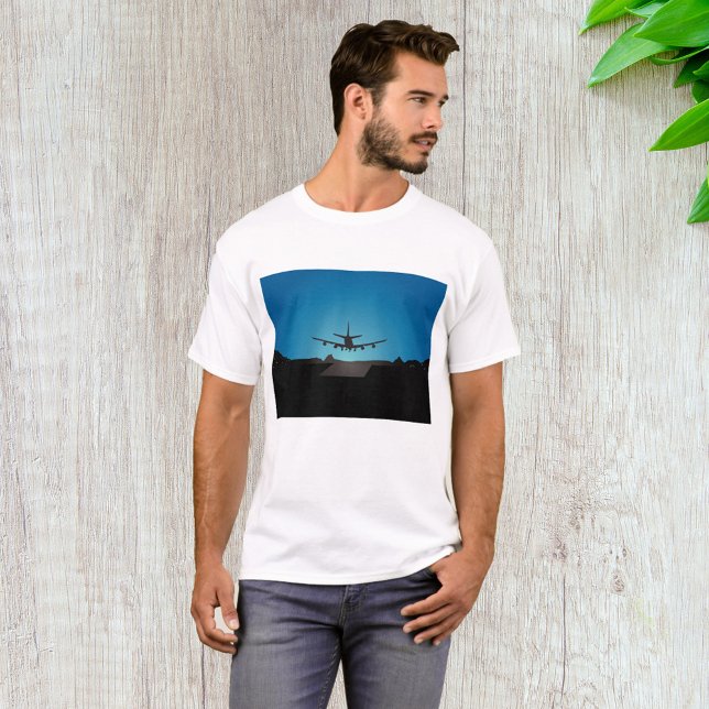 Camiseta Silhueta de aterrissagem de avião à noite (Criador carregado)