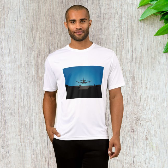 Camiseta Silhueta de aterrissagem de avião à noite (Criador carregado)