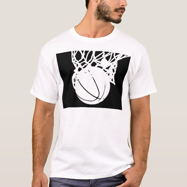 Camiseta Silhueta de basquete preto e branco (Frente)