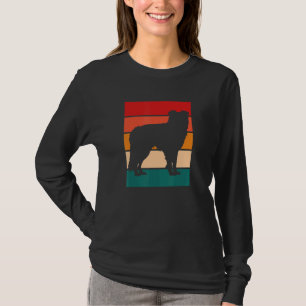 Camiseta Silhueta de Border Collie com Fundo de Cor Retro