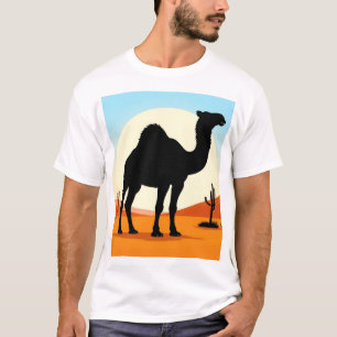 Camiseta Silhueta de Camelo em Paisagem de Pôr do Sol no De