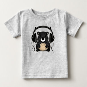 Camiseta Silhueta de Castor de Desenho Animado com Fones de