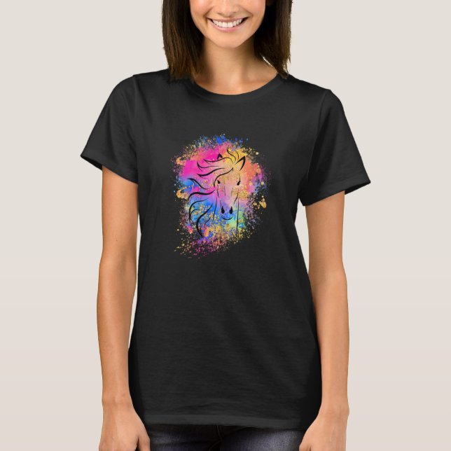 Camiseta Silhueta de Cavalo Arco-Íris de Meninas Rosa Fofo  (Frente)