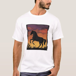 Camiseta Silhueta de Cavalo do Pôr do Sol Vintage Gravura O