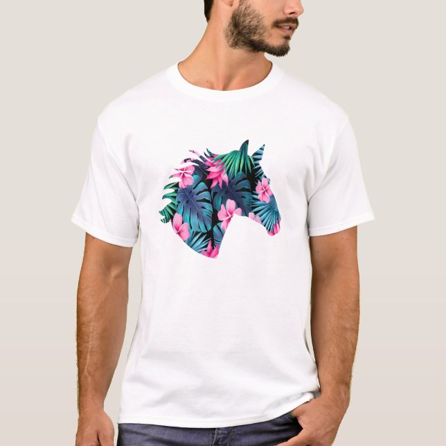 Camiseta Silhueta De Cavalo Para Cavalo Sobre O Floral Hava (Frente)