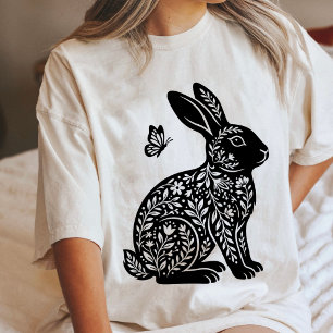 Camiseta Silhueta de Coelho Floral com Ilustração de Borbol