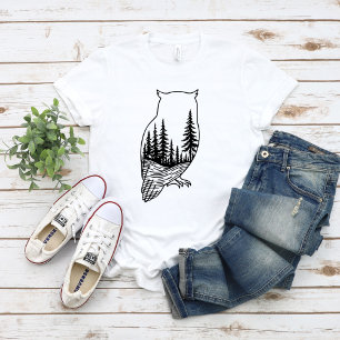Camiseta Silhueta de Coruja com Cena Florestal