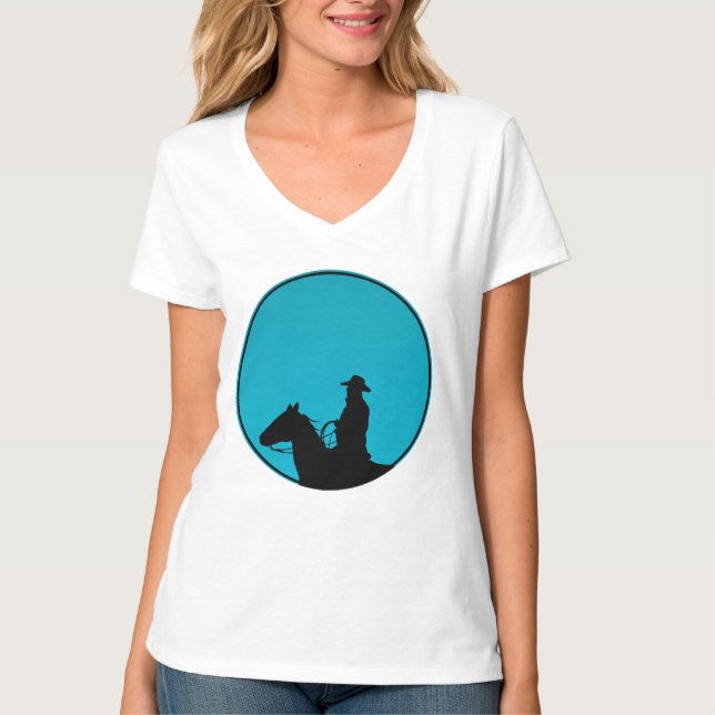 Camiseta Silhueta de Cowboy em Turquesa (Frente)