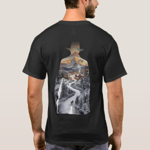 Camiseta Silhueta de Cowboy Selvagem na Montanha