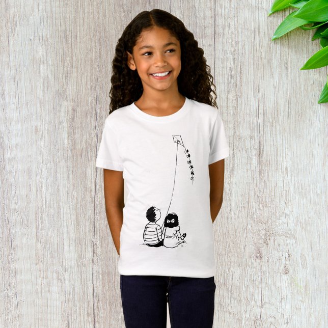 Camiseta Silhueta de Crianças Voando Pipa (Criador carregado)