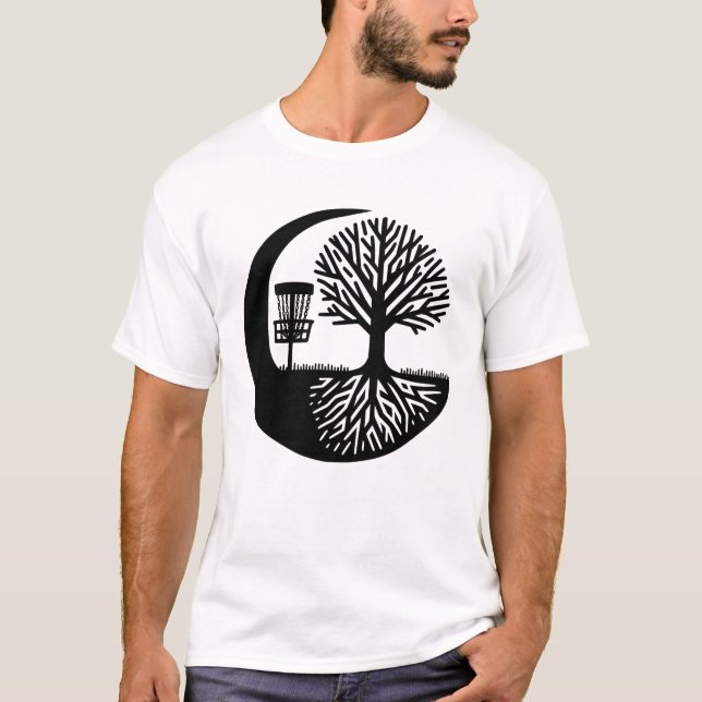 Camiseta Silhueta de Disco de Golfe Preto e Branco  (Frente)