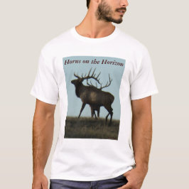 Camiseta Silhueta de E14 Touro Alce Chifres no Horizonte
