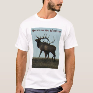 Camiseta Silhueta de E14 Touro Alce Chifres no Horizonte