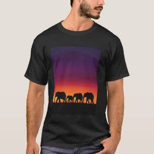 Camiseta Silhueta de Elefante Pôr do Sol Arte de Vida Selva