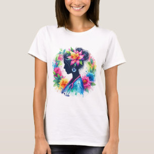 Camiseta Silhueta de Enfermeira Floral em Aquarela - Enferm