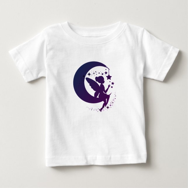 Camiseta Silhueta de Fada Mágica Sentada na Lua (Frente)