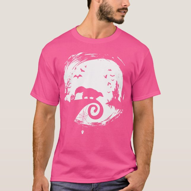 Camiseta Silhueta de Gambá no Halloween Lua Horror Creepy (Frente)