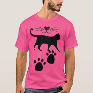 Camiseta Silhueta de Gato Bonito com Nariz de Coração e Imp