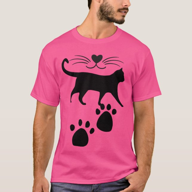 Camiseta Silhueta de Gato Bonito com Nariz de Coração e Imp (Frente)
