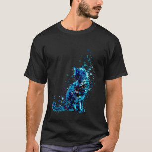 Camiseta Silhueta de Gato Borboleta Arte Floral Vibrante