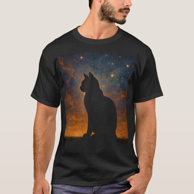Camiseta Silhueta de Gato Cósmico (Frente)