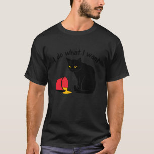 Camiseta Silhueta de Gato Curioso com Balde de Tinta Derram