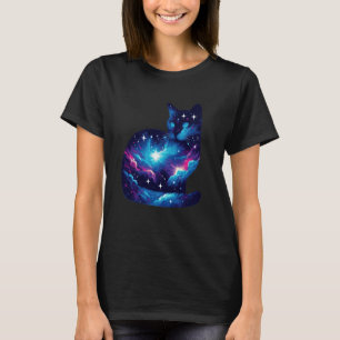 Camiseta Silhueta de Gato Galáctico Gatinho Galáxia Noite E