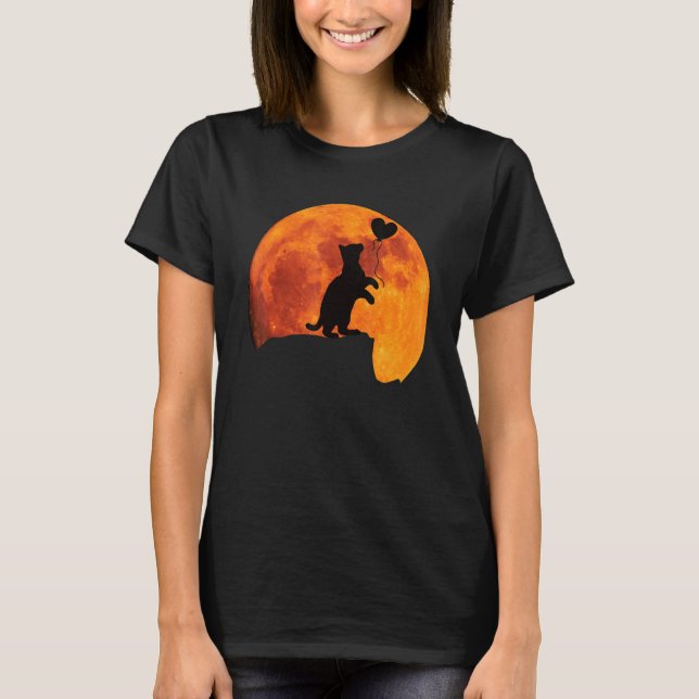 Camiseta Silhueta de Gato na Lua Cheia com um Coração. Boni (Frente)
