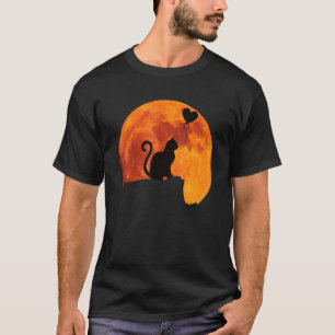 Camiseta Silhueta de Gato na Lua Cheia. Gatos da Lua Vermel
