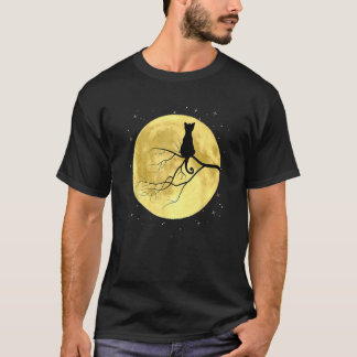 Camiseta Silhueta de Gato na Lua Gato Místico de Halloween