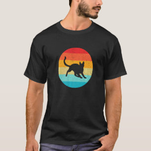 Camiseta Silhueta de Gato Retro Vintage Pôr do Sol 70s 80s