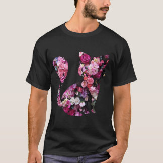 Camiseta Silhueta De Gatos E Rosas Rosa