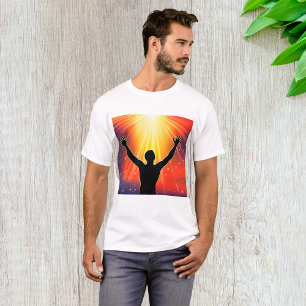 Camiseta Silhueta de Homem Espiritual Erguendo os Braços