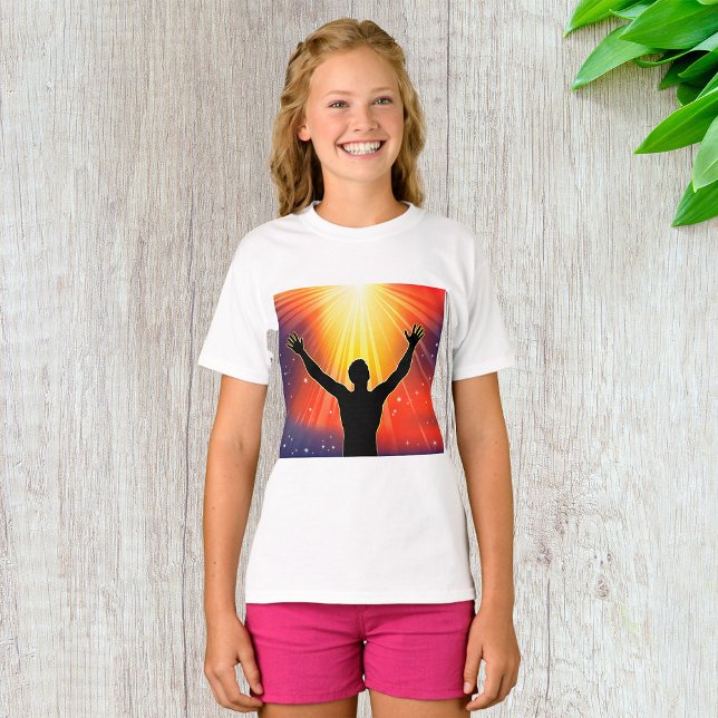 Camiseta Silhueta de Homem Espiritual Levantando os Braços (Criador carregado)