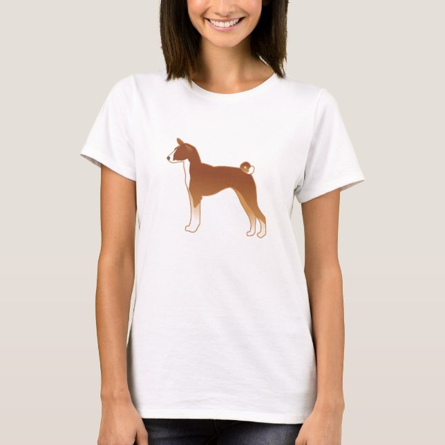 Camiseta Silhueta de Ilustração de Cachorro Basenji (Frente)
