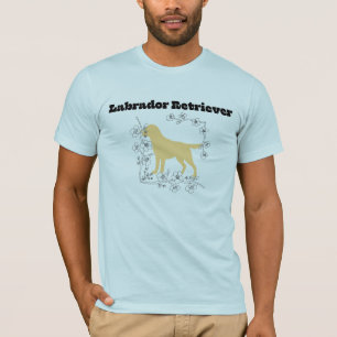 Camiseta Silhueta de Labrador Amarelo com Moldura de Flor B