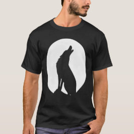 Camiseta Silhueta de Lobo Uivando Lua Cheia Gráfico Minimal