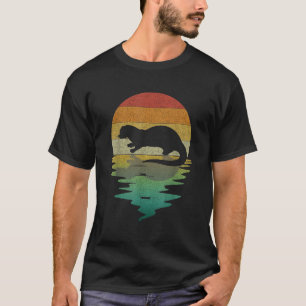 Camiseta Silhueta de Lontra Marinha Pôr do Sol Retro Vintag