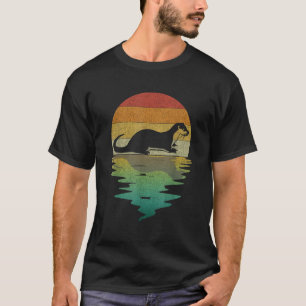 Camiseta Silhueta de Lontra Marinha Pôr do Sol Retro Vintag