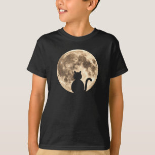Camiseta Silhueta de Lua Cheia de Gato Negro