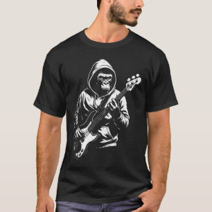 Camiseta Silhueta de Macaco com Capuz Tocando Baixo