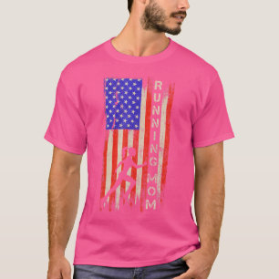 Camiseta Silhueta de Mãe Corredora Orgulhosa da Bandeira Am
