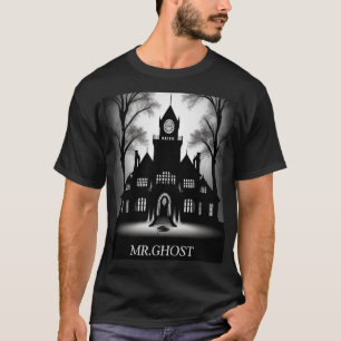 Camiseta Silhueta de Mansão Gótica Assustadora